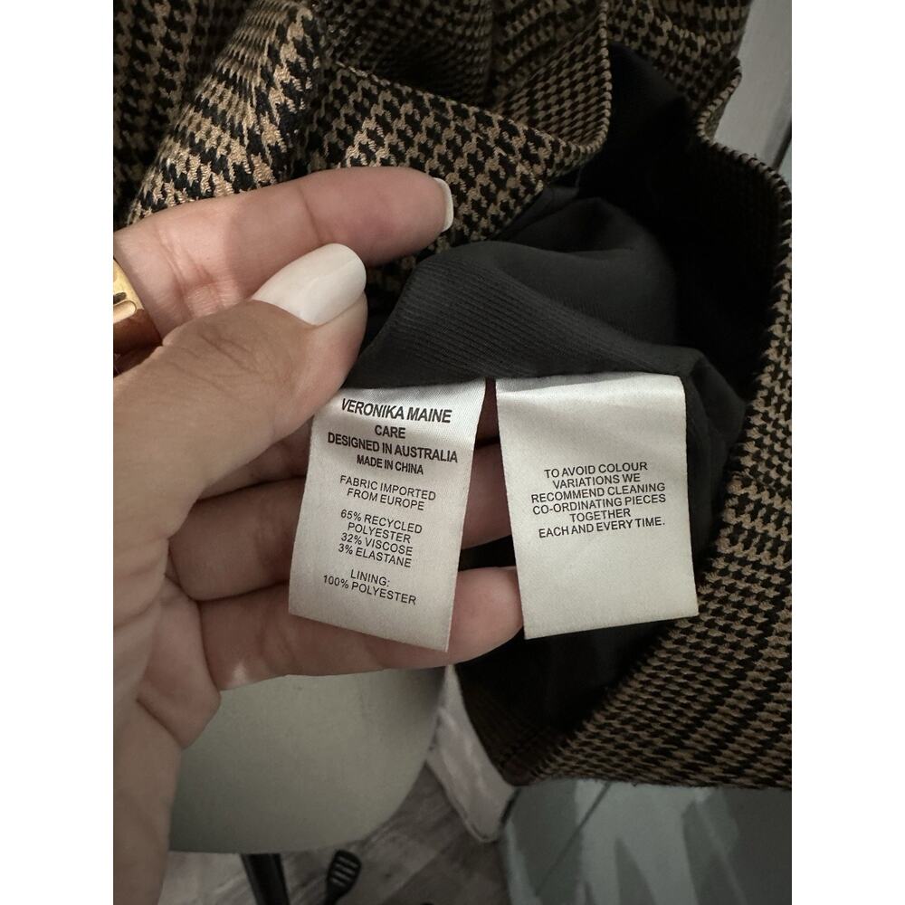 Veronika Maine Houndstooth Plaid Blazer in Brown Sugar Size 14 - Picture 8 of 10
